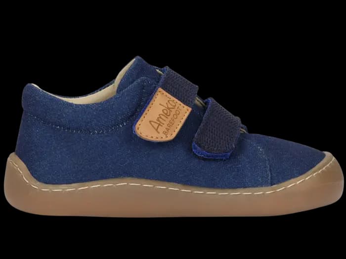 Tenisówki Barefoot Dziecięce AMEKO Neo-Navy Rzepy Skórzana Wkładka Zero Drop